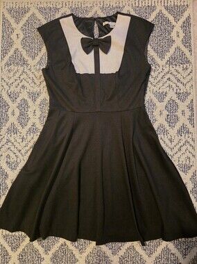 Lauren Conrad Black Fit & Flare Dress with White Yoke and Bow